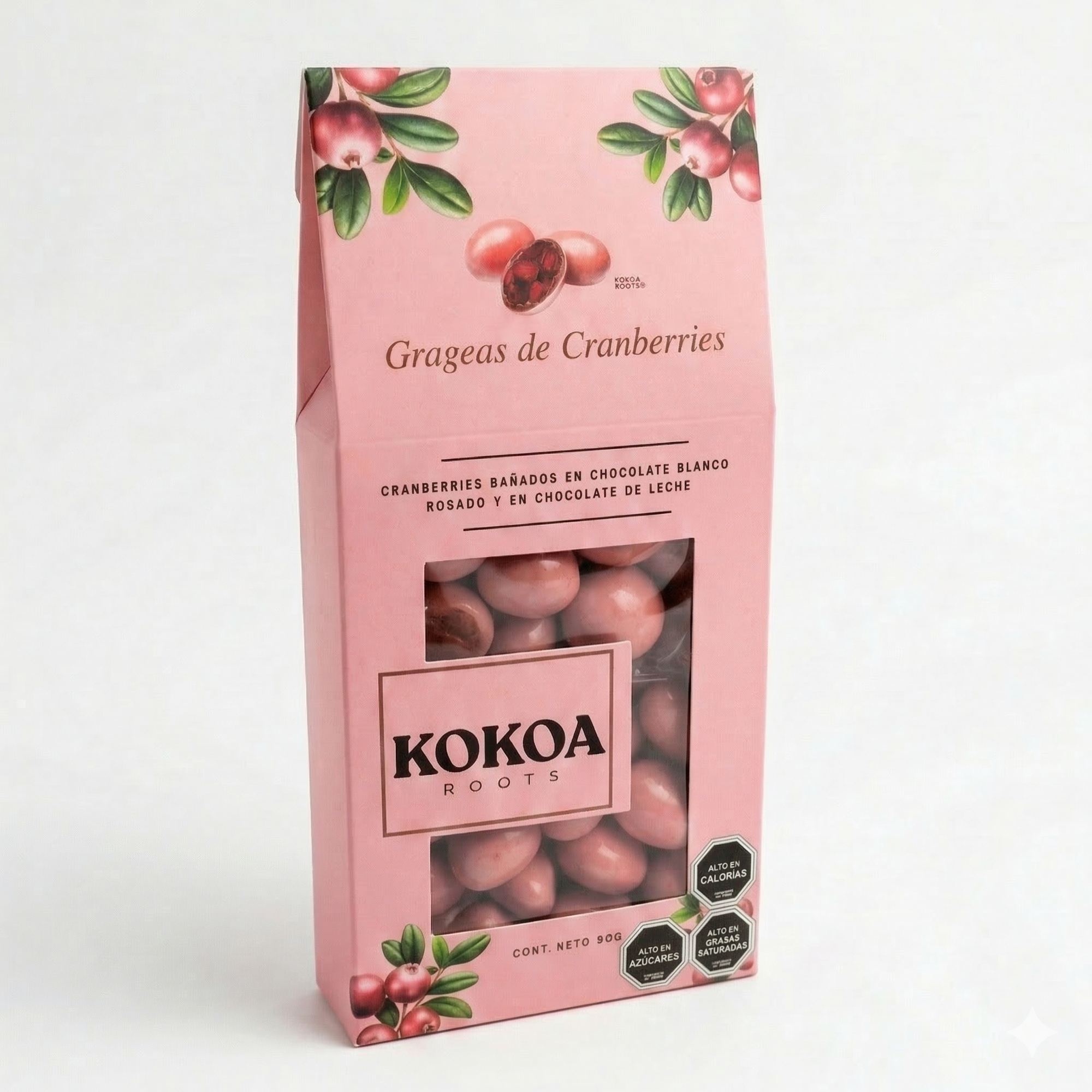 Estuche Grageas Cranberries en Chocolate Leche y  Rosado 90grs